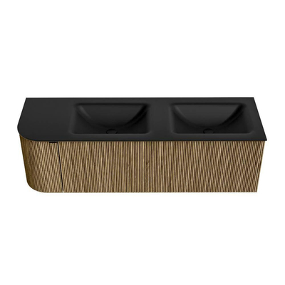 Mondiaz KURVE Badkamermeubelset - 145x46x40cm - 1 lade - 1 deur - wastafel solid surface - dubbel / rechts - 2 kraangaten - Dusk