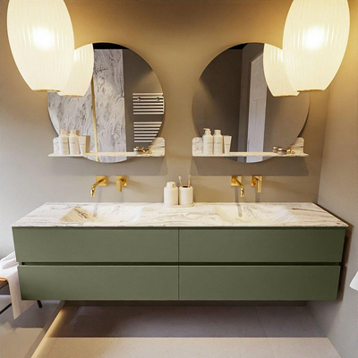 Mondiaz VICA-DLUX ensemble de meuble de salle de bain - 200cm - meuble sous-vasque armée - 4 tiroirs - lavabo encastré nuage double - sans trous de robinet - version haute de 60cm - glace