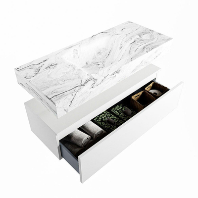 Mondiaz ALAN-DLUX Ensemble de meuble - 110cm - meuble Talc mat - 1 tiroir - Lavabo Cloud Glace suspendu - vasque Centre - 0 trous de robinet