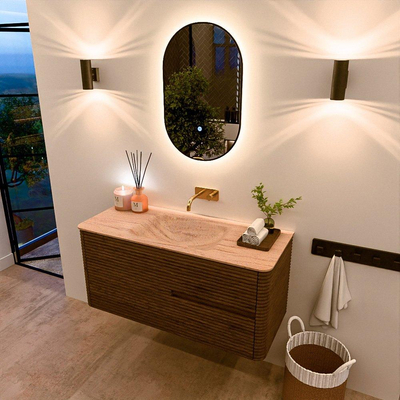 Mondiaz CIRO-DLUX Badkamermeubelset - 110x45x50cm - Solid surface wastafel Saba - 1 wasbak Midden - zonder kraangaten - 2 lades - Dusk