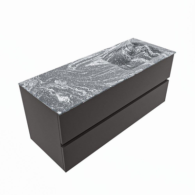 Mondiaz VICA-DLUX ensemble de meuble de salle de bain - 120cm - meuble sous-vasque gris foncé - 2 tiroirs - lavabo encastré cloud droite - sans trous de robinet - version haute de 60cm - lave