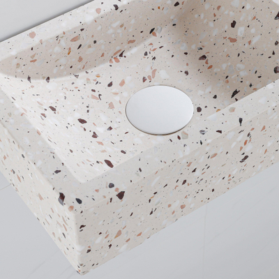 FugaFlow Eccelente Pietra Ensemble de fontaine - 40x22x10cm - trou de robinet à droite - robinet de fontaine mat blanc - bouchon de vidange - siphon abaissé - mat beige