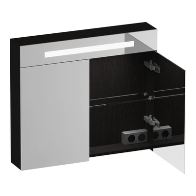 BRAUER Promise Deluxe spiegelkast – 80x70x15 cm – directe LED boven – Timber Black