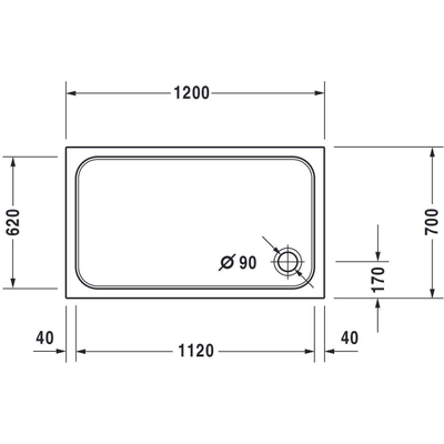 Duravit D-code Kunststof douchebak acryl rechthoekig - zonder paneel - 120x70cm - met afvoergat - diameter 90mm - wit