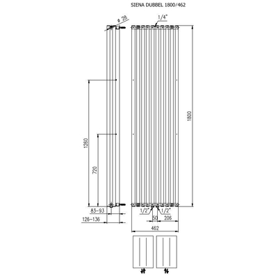 Plieger Siena designradiator verticaal dubbel 1800x462mm 1564W wit