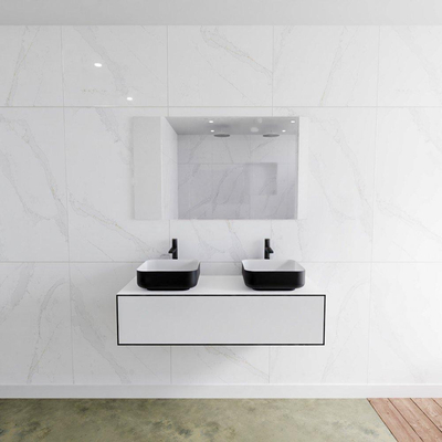 Mondiaz Lagom Meuble salle de bains 120x30.9x45cm Solid Surface Urban 1 tiroir avec lavabo BINX vasque à poser double 2 trous de robinet