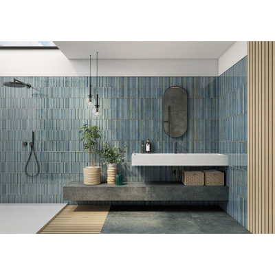 ÉCHANTILLON Terravito Gimare Carreau mural céramique - 35x35cm - 9.2mm - kitkat - Bleu