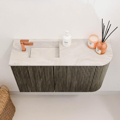 Mondiaz JOYA-DLUX 71.6cm toiletmeubel - ronding rechts kleur Shadow - Wastafel FAYE positie Links 1 kraangat kleur Ostra.