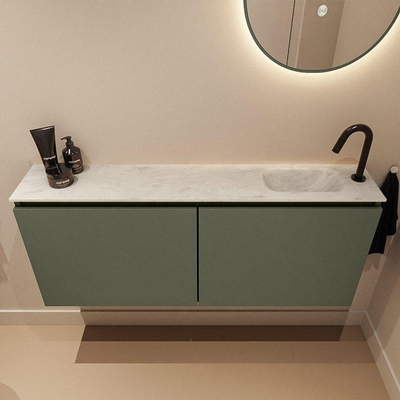 MONDIAZ TURE-DLUX Meuble toilette - 120cm - Army - EDEN - vasque Opalo - position droite - 1 trou de robinet