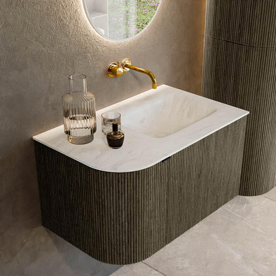 Ensemble de meuble de salle de bain Mondiaz KURVE-DLUX - 75x46x40cm - 1 tiroir - 1 porte - lavabo en solid surface - droite - sans trou de robinet - Shadow