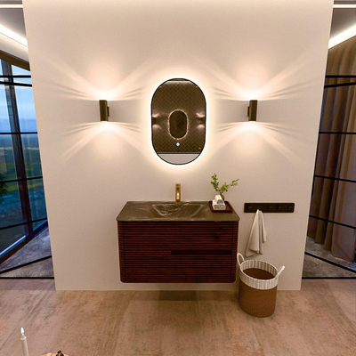 Mondiaz CIRO-DLUX Badkamermeubelset - 90x45x50cm - Solid surface wastafel Lava - 1 wasbak Midden - 1 kraangat - 2 lades - Ruby