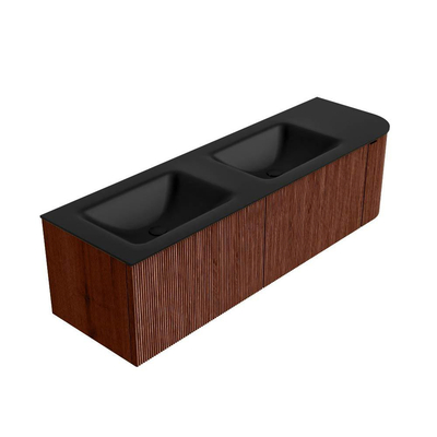 Mondiaz KURVE Badkamermeubelset - 155x46x40cm - 2 lade - 1 deur - wastafel solid surface - dubbel / links - zonder kraangat - Ruby