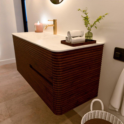 Mondiaz CIRO-DLUX Ensemble de meubles de salle de bains - 110x45x50cm - lavabo solid surface Opalo - 1 vasque à gauche - 1 trou de robinetterie - 2 tiroirs - Ruby