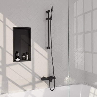 BRAUER Stripe Mitigeur thermostatique de douche - SET 01 - en saillie - barre coulissante - douchette à main - flexible de douche - noir mat