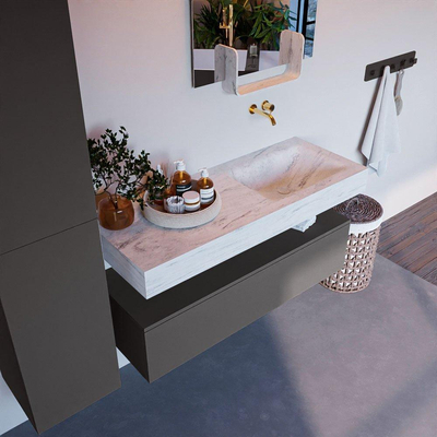 Mondiaz ALAN-DLUX Ensemble de meuble - 120cm - meuble Dark grey mat - 1 tiroir - Lavabo Cloud Opalo suspendu - vasque Droite - 0 trous de robinet