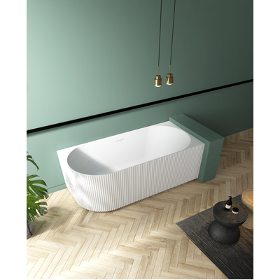 ZEZA Blend half vrijstaand hoekbad - ribbel - rechts - 170x80x58cm - met afvoer - acryl - mat wit - beschadigd - OUTLET UDEN
