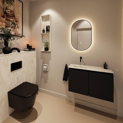 MONDIAZ TURE-DLUX Meuble toilette - 80cm - Urban - EDEN - vasque Ostra - position gauche - sans trou de robinet