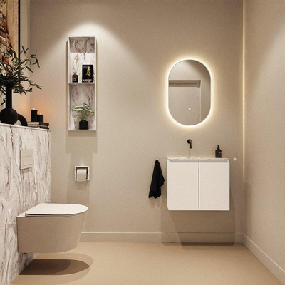 MONDIAZ TURE-DLUX Meuble de toilettes 60 cm Talc. Lavabo EDEN Glace position gauche. Sans trou de robinet.