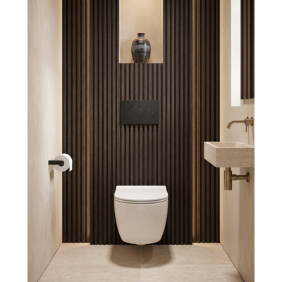 QeramiQ Dely Swirl Toiletset - 36.3x51.7cm - Geberit UP720 Duofix Sigma inbouwreservoir - slim zitting - bedieningsplaat mat zwart - ronde knoppen - mat wit