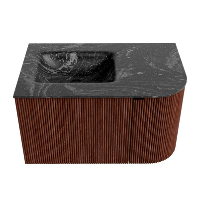 Mondiaz KURVE-DLUX Badkamermeubelset - 75x46x40cm - 1 lade - 1 deur - wastafel solid surface - links - zonder kraangat - Ruby