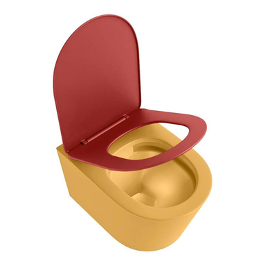 Mondiaz LAVIE WC suspendu – sans bride – 36 x 53 cm – avec abattant softclose – Ocher (jaune), abattant Fire (rouge)