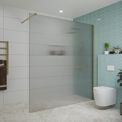 FugaFlow Eccelente Vetro inloopdouche - 180x200cm - ribbelglas - wandarm - Geborsteld Messing PVD (Goud)