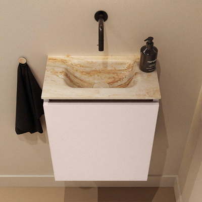 MONDIAZ TURE-DLUX Meuble de toilettes 40 cm Rosee. Lavabo EDEN Frappe position milieu. Sans trou de robinet.