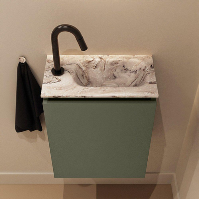 MONDIAZ TURE-DLUX 40cm toiletmeubel Army. EDEN wastafel Glace positie rechts. Met 1 kraangat.