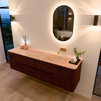 Mondiaz CIRO-DLUX Ensemble de meubles de salle de bains - 180x45x50cm - lavabo en solid surface Saba - 1 vasque à droite - sans trous de robinet - 4 tiroirs - Ruby