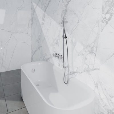 Fortifura Nebbio Ensemble combiné bain - mitigeur thermostatique - barre coulissante avec coude mural intégré - flexible de douche métallique - douchette à main barre - Remplissage-vidage de baignoire - chrome