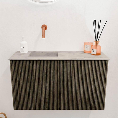 Mondiaz JOYA-DLUX 70cm toiletmeubel - kleur Shadow - Wastafel FAYE positie Links Zonder kraangat kleur Glace.