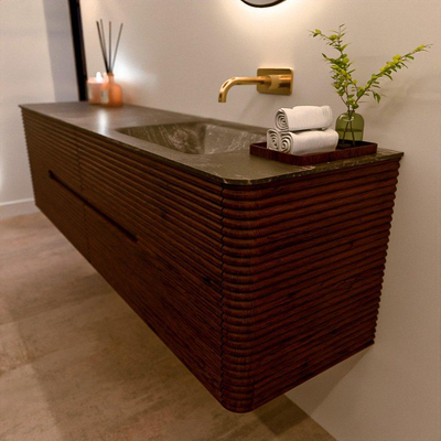 Mondiaz CIRO-DLUX Ensemble de meubles de salle de bains - 180x45x50cm - Plan vasque Solid Surface Lava - 1 vasque à droite - sans trous de robinetterie - 4 tiroirs - Ruby