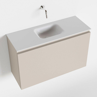 MONDIAZ OLAN Toiletmeubel 80x30x40cm met 0 kraangaten 1 lades linen mat Wastafel Lex midden Solid Surface Wit