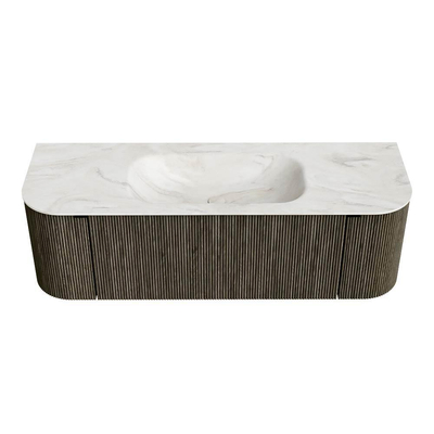 Mondiaz KURVE-DLUX Badkamermeubelset - 140x46x40cm - 1 lade - 2 deuren - wastafel solid surface - midden - zonder kraangat - Shadow