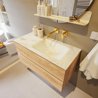 MONDIAZ VICA-DLUX Ensemble meuble de salle de bains - 100cm - meuble bas chêne blanchi - 2 tiroirs - lavabo encastré cloud à droite - sans trous de robinet - version hauteur 60cm - frape