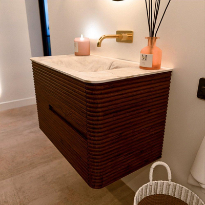 Mondiaz CIRO-DLUX Badkamermeubelset - 80x45x50cm - Solid surface wastafel Frappe - 1 wasbak Midden - zonder kraangaten - 2 lades - Ruby