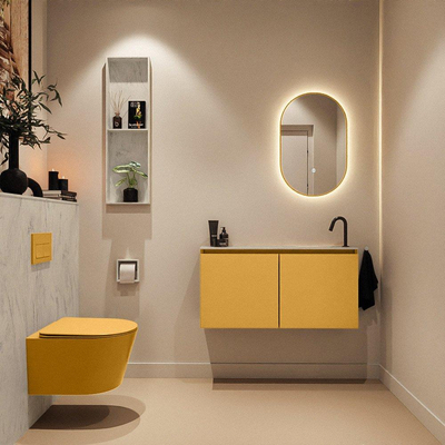 MONDIAZ TURE-DLUX 100cm toiletmeubel Ocher. EDEN wastafel Opalo positie rechts. Met 1 kraangat.