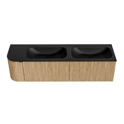MONDIAZ KURVE 165cm meuble de salle de bains avec module 25 L couleur Oak avec 2 tiroirs et 1 porte. Lavabo BIG SMALL double / droite 2 trous de robinet Urban.