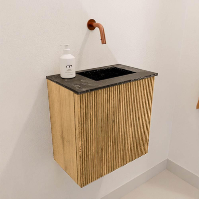 Mondiaz JOYA-DLUX 40cm toiletmeubel - kleur Oak - Wastafel FAYE positie Rechts Zonder kraangat kleur Lava.