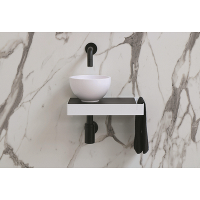 Ink Jazz XS fontein – rond – 36x20 cm – polystone wit glans – zonder kraan – frame wit met quartz plateau