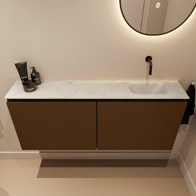 MONDIAZ TURE-DLUX meuble WC 120 cm Rust. EDEN lavabo Opalo position droite. Sans trou de robinet.