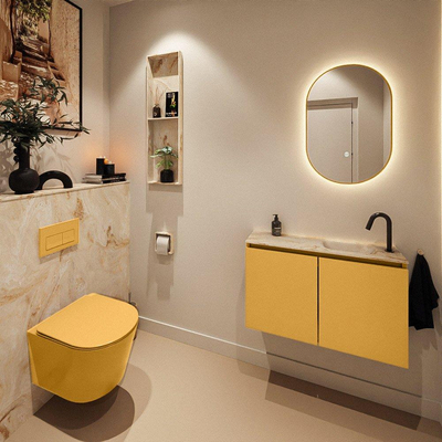 MONDIAZ TURE-DLUX Meuble toilette - 80cm - Ocher - EDEN - vasque Frappe - position droite - 1 trou de robinet
