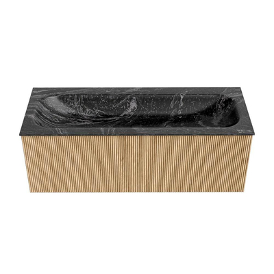 MONDIAZ KURVE-DLUX Meuble de salle de bains 120cm couleur Chêne avec 1 tiroir. Lavabo BIG LARGE central 1 trou de robinet couleur Lave.