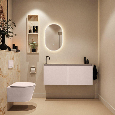 MONDIAZ TURE-DLUX Meuble toilette - 120cm - Rosee - EDEN - vasque Frappe - position gauche - 1 trou de robinet