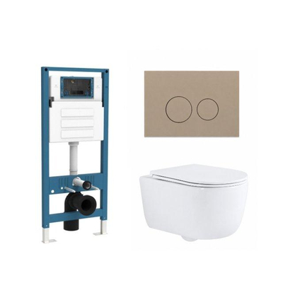 QeramiQ Dely Swirl Ensemble de toilette - réservoir encastré Qeramiq Flush - abattant slim - plaque de commande en plastique taupe - boutons ronds - blanc brillant
