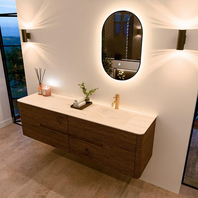 Mondiaz CIRO-DLUX Badkamermeubelset - 170x45x50cm - Solid surface wastafel Meli - 1 wasbak Rechts - 1 kraangat - 4 lades - Dusk