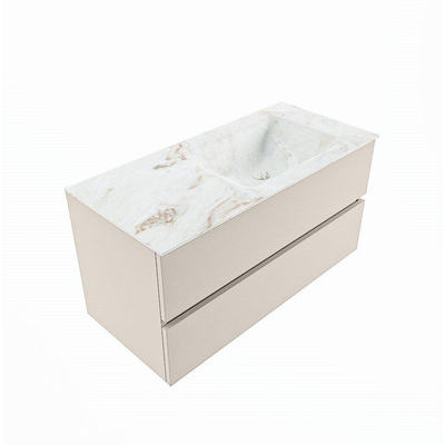 VICA-DLUX meuble sous lavabo 100cm Linen 2 tiroirs. Lavabo encastré CLOUD à droite 1 trou de robinet, couleur Frappe.