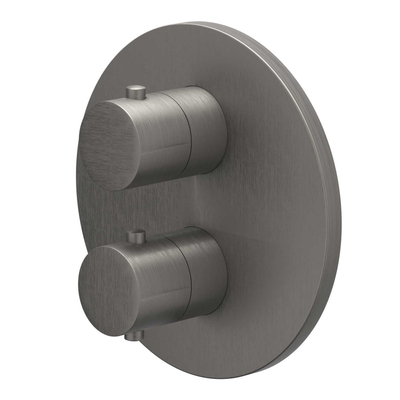 IVY Bond Afbouwdeel - voor Inbouwthermostaat - 1 losse stopkraan - rond rozet - Geborsteld metal black PVD OUTLETSTORE