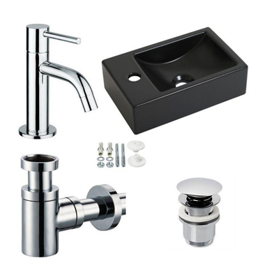 Plieger Houston ensemble lave-mains 37x23cm trou de robinet à gauche avec robinet d'eau froide chrome, siphon et bonde noir mat
