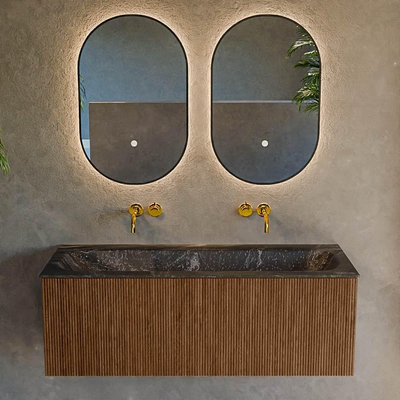 MONDIAZ KURVE-DLUX 120cm Meuble salle de bain - couleur Walnut - 1 tiroir - vasque BIG LARGE centre - sans trou de robinet - couleur Lava